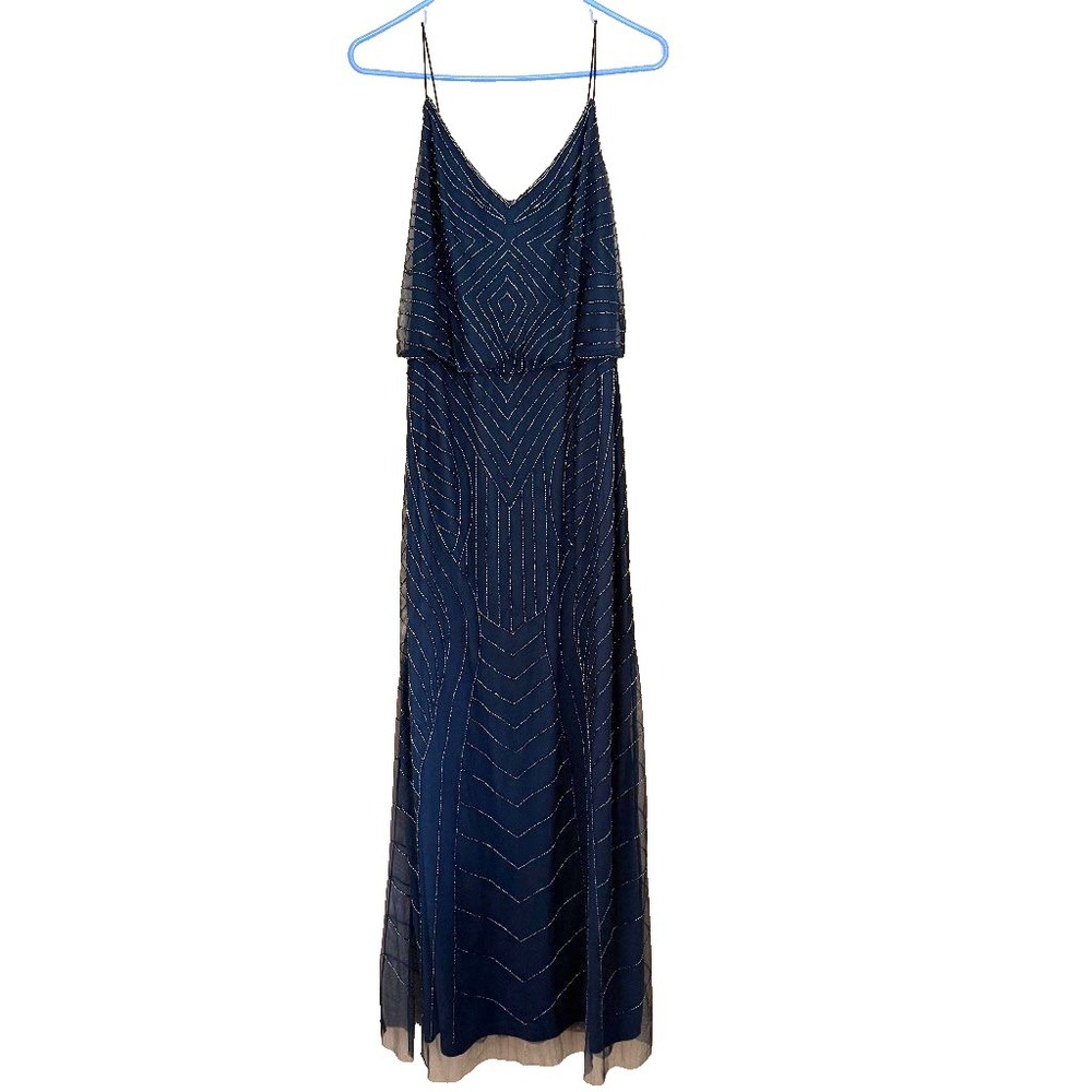 Adrianna Papell Navy Beaded Gown Size 8 Formal Dress Bridesmaid Mother‎ of Bride